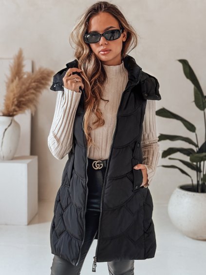 Fekete női szigetelt mellény  levehető kapucnival
