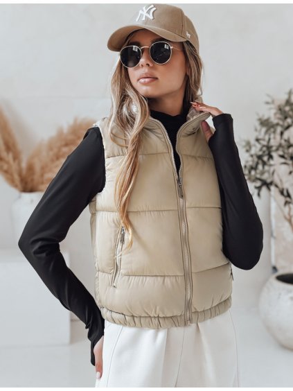 Bézs színű női rövid, steppelt mellény URBANELLE  rugalmaselasztikusm derék