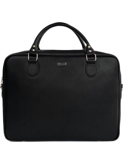Solier fekete női bőr laptop táska