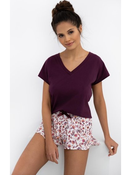 Bordó-fehér női rövid pizsama Sensis Marisol S Május rövidnadrág