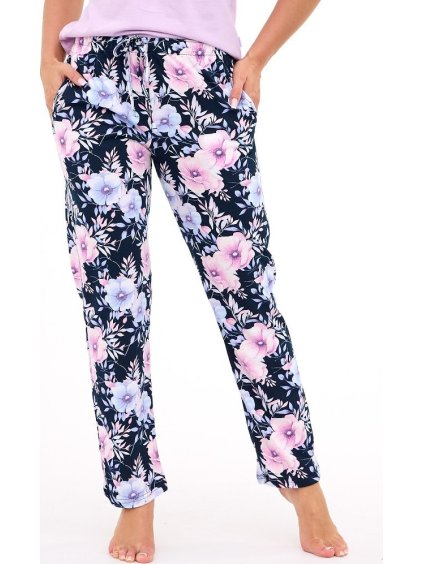 Sötétkék női pizsamanadrág virágokkal Cornette