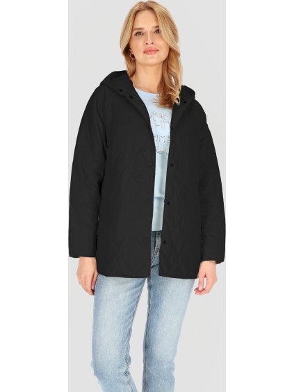 Fekete női steppelt dzseki  kapucnival
