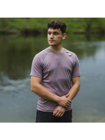 Szürkéspiros férfi funkcionális póló rövid ujjú