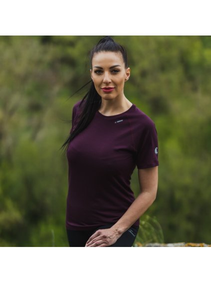Sötétlila női merinógyapjú póló