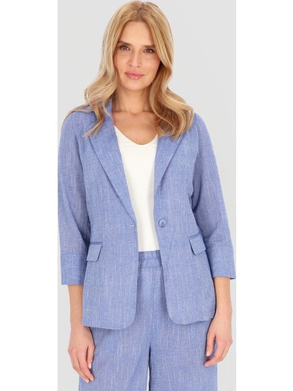 Világoskék női vászon blézer 7/8-os ujjú