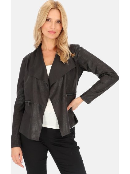 Fekete női műbőr blézer