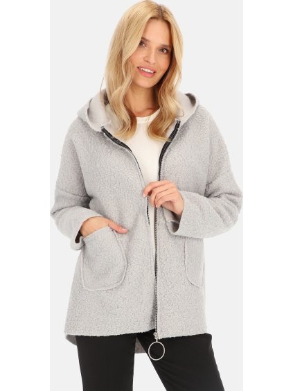 Világosszürke női rövid kabát kapucnis