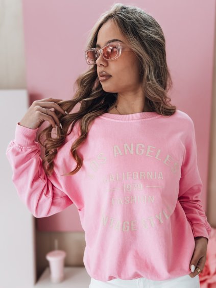 Női rózsaszín oversize pulóver divatos mintával KALISTYLE