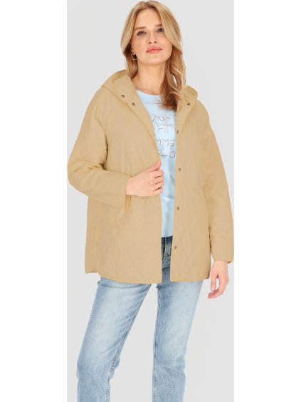 Bézs színű női steppelt dzseki kapucnival