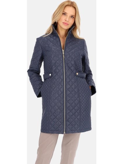 Sötétkék női átmeneti kabát állógallérral