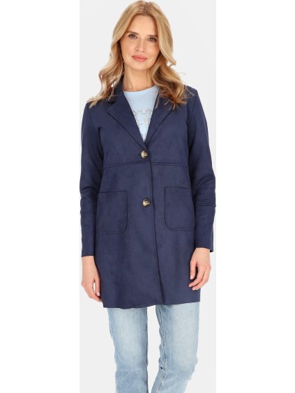 Sötétkék női elegáns rövid kabát zsebekkel