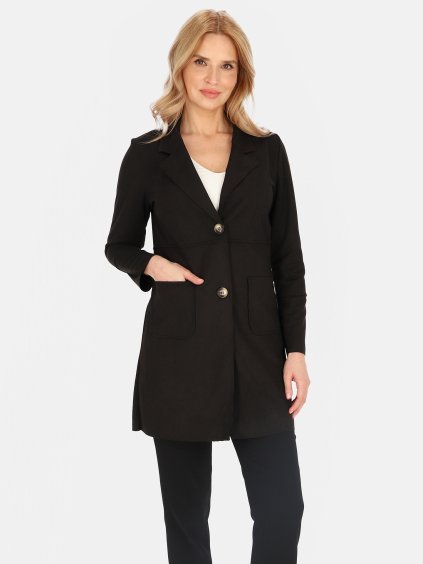 Fekete női elegáns rövid kabát zsebekkel