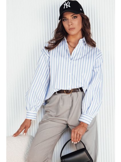 (Méret S) Fehér és kék csíkos ing aszimmetrikus szabással MARTIE
