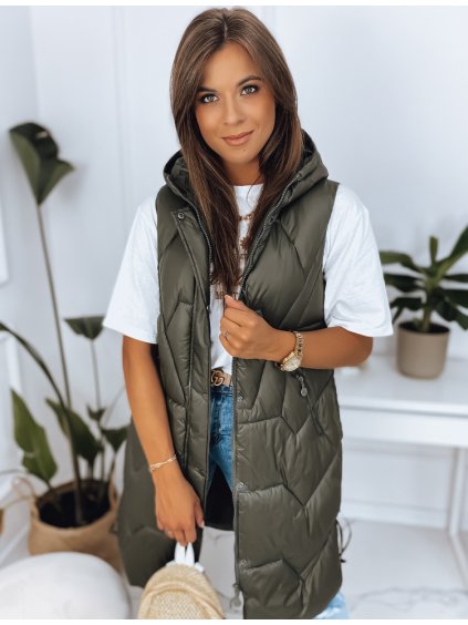 LARIS Khaki hosszú steppelt mellény