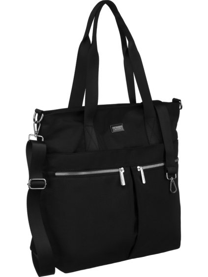 Peterson fekete shopper táska külső zsebekkel és levehető pánttal