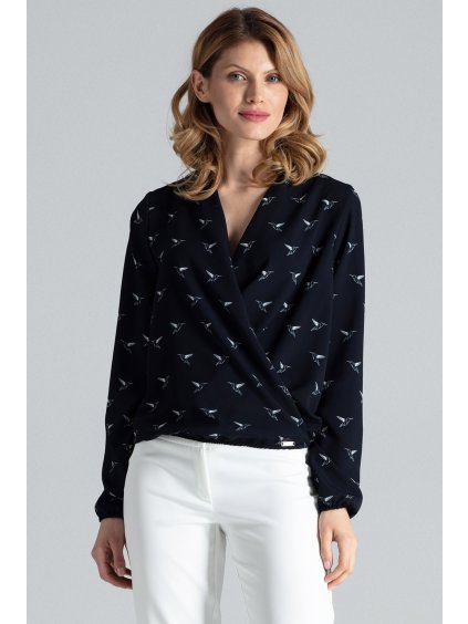 Sötétkék wrap kivágású blúz