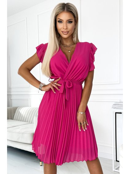 Fukszia színű rakott ruha fodrokkal a vállakon JENNA