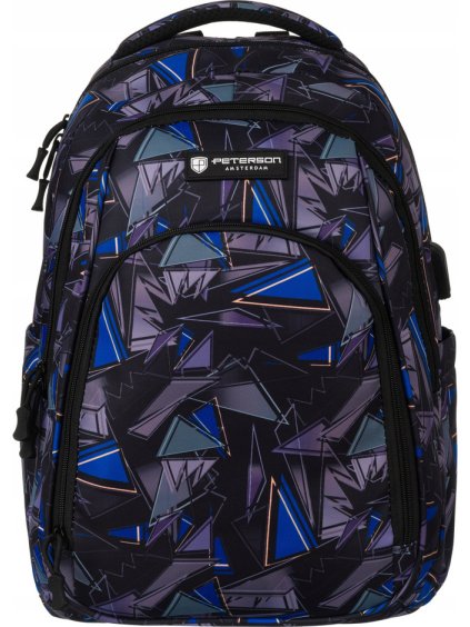 Peterson fekete-kék iskolai hátizsák USB porttal