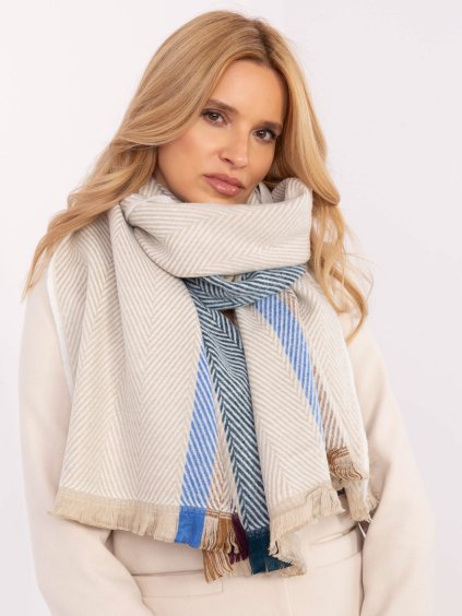 Bézs női csíkos sál rojtokkal