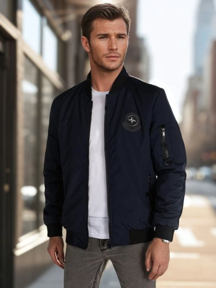 Sötétkék férfi bomber ujjas zsebbel