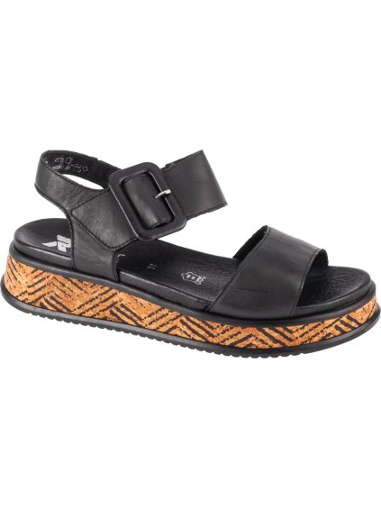 Fekete női platformos bőr szandál Rieker Sandals