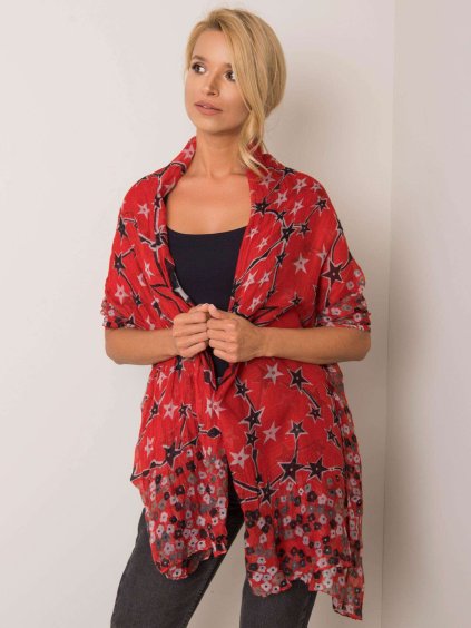 Női piros kendő csillagokkal
