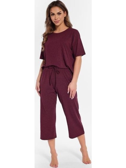 Női bordó melange rövid pizsama 3/4-es nadrággal Cornette Angie