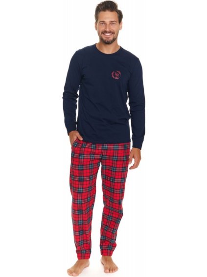 Sötétkék férfi pizsama kockás nadrággal Doctor Nap (Méret M)