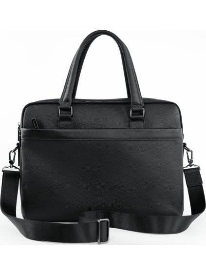 Fekete férfi tágas és elegáns bőr laptoptáska