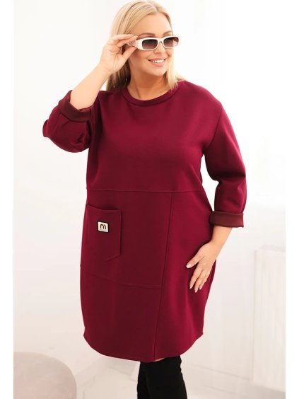 Borszínű női pulóverruha plus size  viszkóz