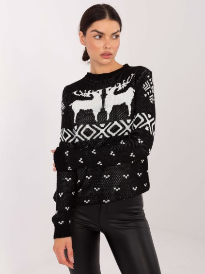 Fekete női karácsonyi pulóver