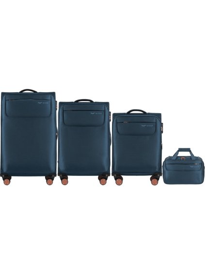 Sötétkék utazóbőrönd és kézipoggyász szett TRN01