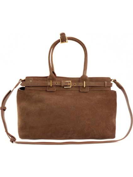 Világosbarna női velúr kézitáska LIV csatokkal