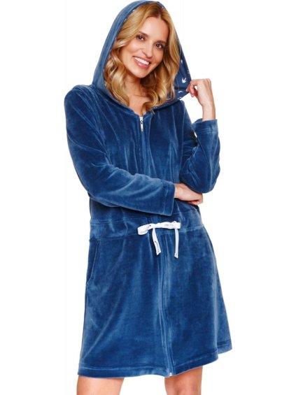 Női kék velúr fürdőköpeny, köntös cipzárral Doctor Nap