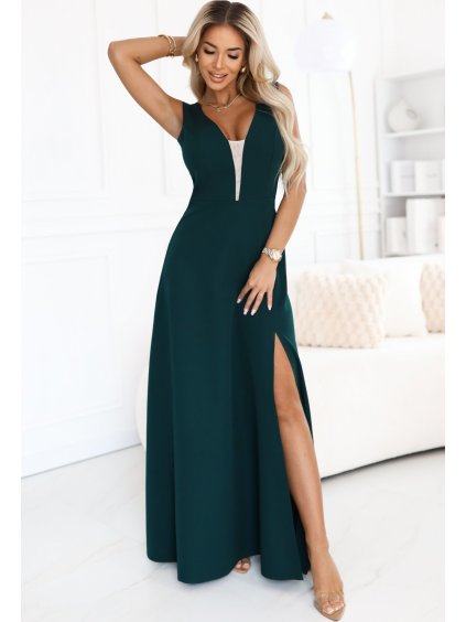 Palaczöld maxi ruha hasított