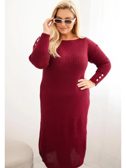 Női bordó Plus Size kötött ruha moher
