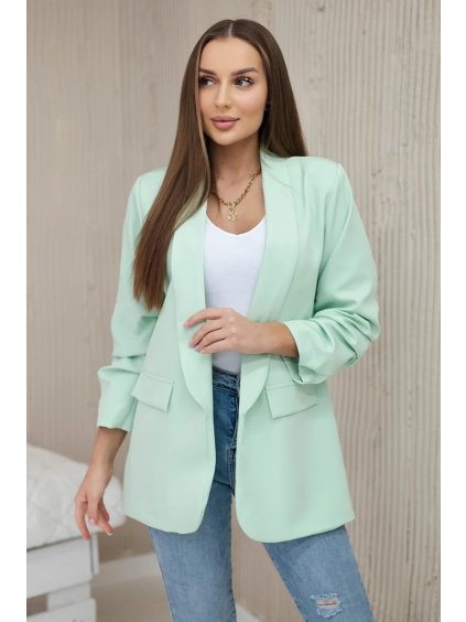 Elegáns női menta színű blézer kapocs nélkül
