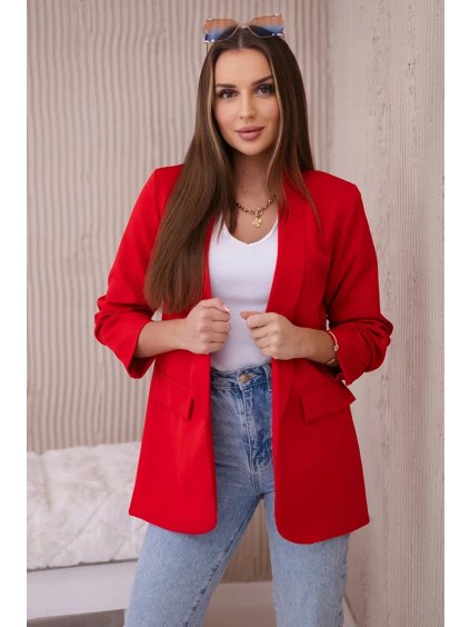 Elegáns női piros blézer kapocs nélkül