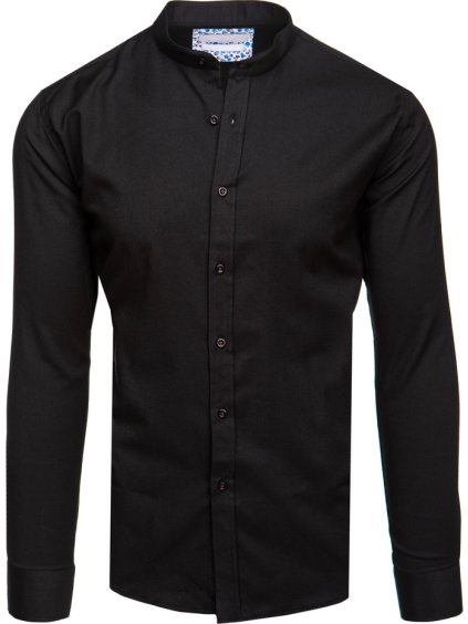 Férfi lezser fekete állógalléros ing