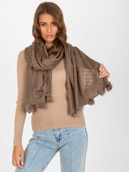 Sötétbézs sál pomponnal