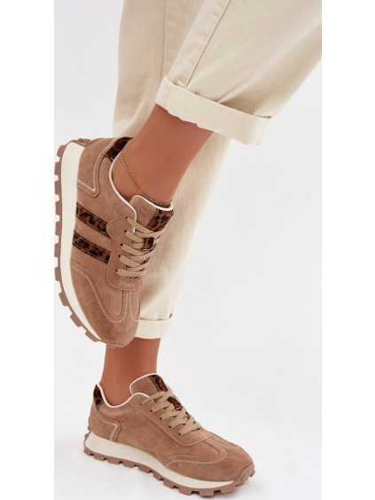 Barna női velúr tornacipő platformon S leopárdmintás S.Barski