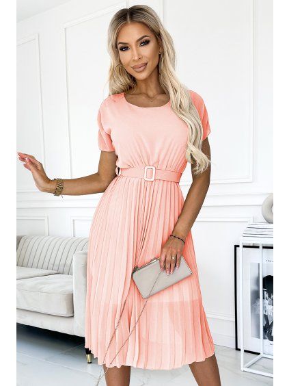 Numoco Basicbasic nőiNői rakott midi ruha Mia peach (Méret ONE SIZE)