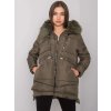 Khaki színű női télikabát cipzárral