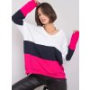 Női bő fehér-fekete-fukszia színű pulóver