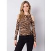Fekete-barna mintás női póló hasított szabással