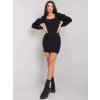 Fekete testhezálló miniruha redőzött ujjakkal