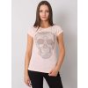 Világos rózsaszín női póló koponyával