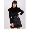 Fekete női velúr póló fodrokkal (Méret ONE SIZE)