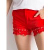 Női piros rövidnadrág virágos szegéllyel