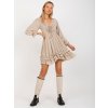 Bézs mini ruha fodros bohó stílusban
